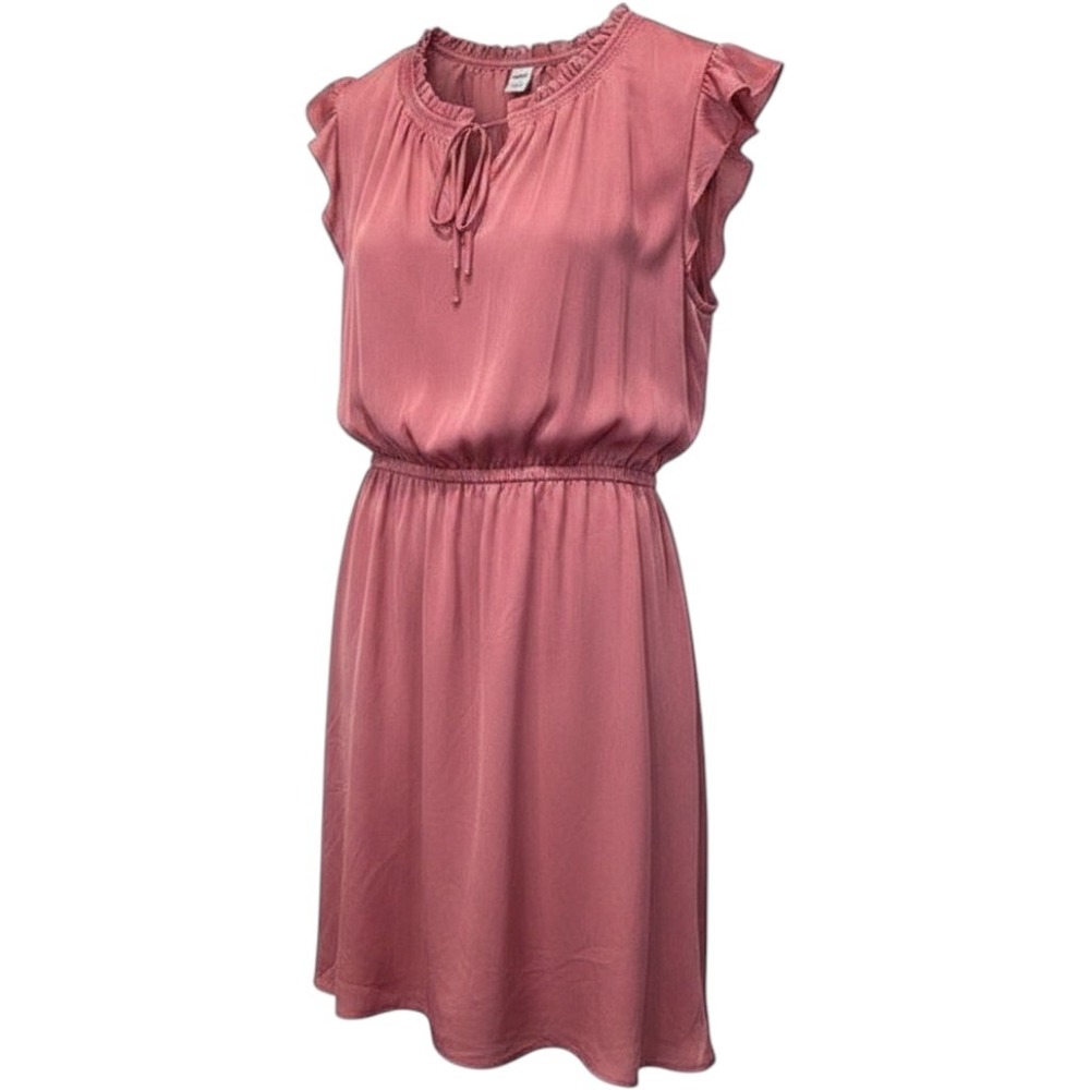 Old Navy Womens Pink Sleeveless Ruffle Neck Tie Waist Casual‎ Dress - L